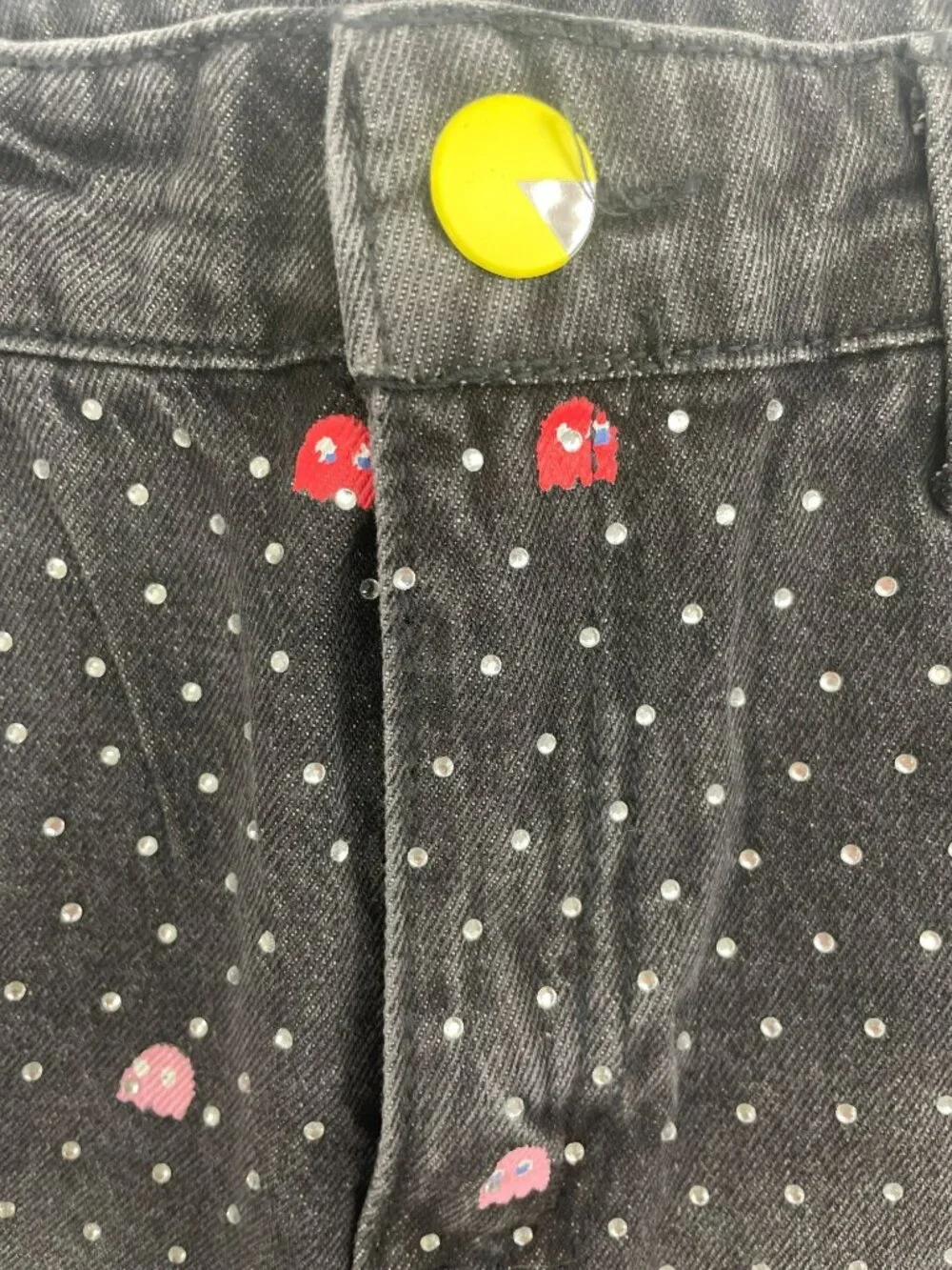 Justice Pac-Man Mini Mom Shorts Black Denim Rhinestone Stretchy Girls Sz 12 NWT